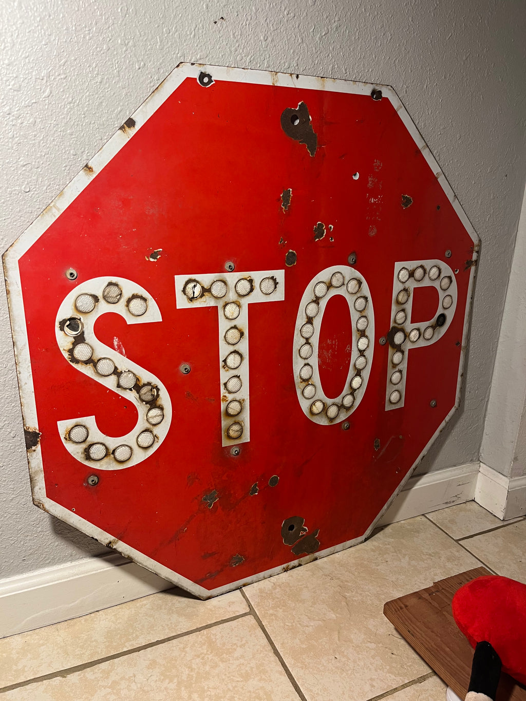 Vintage Retired Sign: 30" Porcelain Stop Sign w/ Reflectors