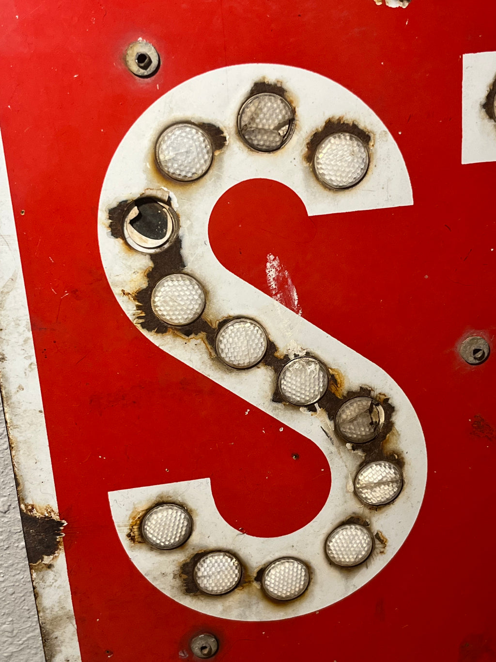 Vintage Retired Sign: 30" Porcelain Stop Sign w/ Reflectors