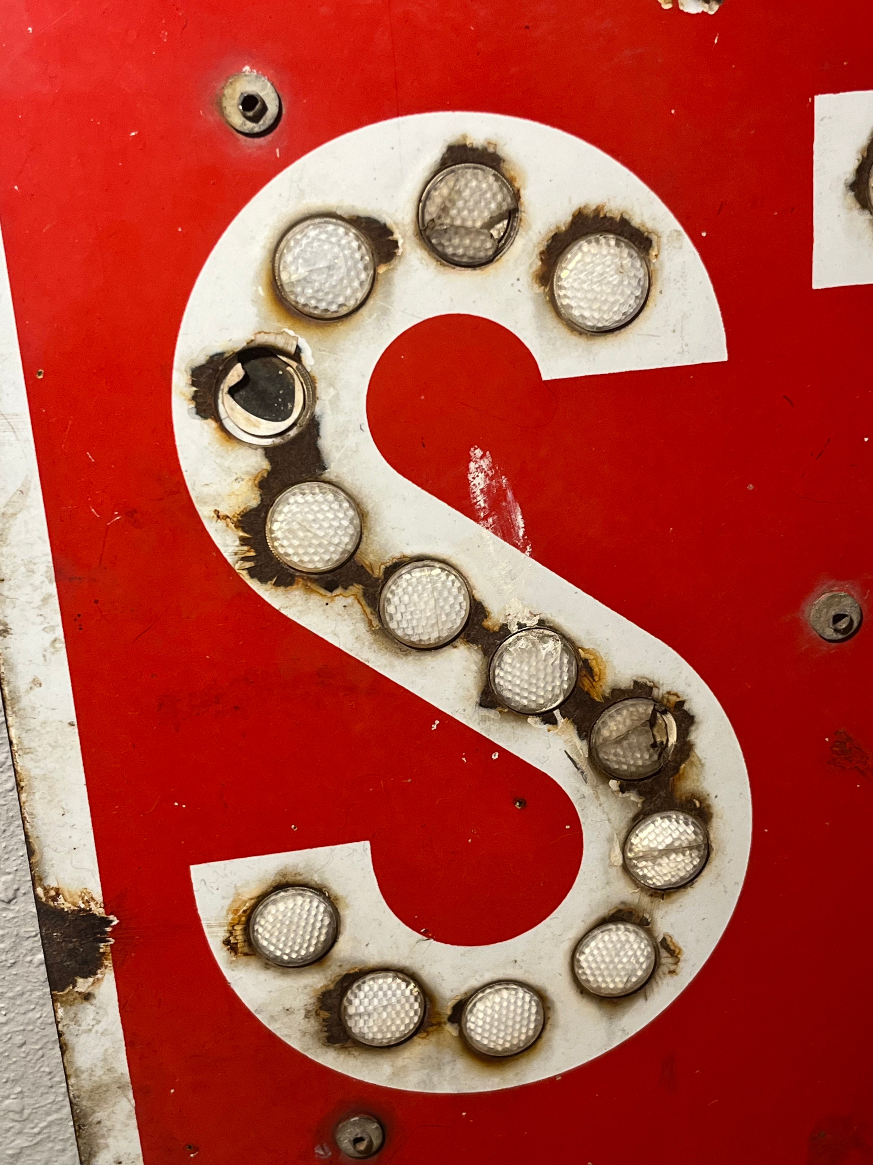 Vintage Retired Sign: 30" Porcelain Stop Sign w/ Reflectors