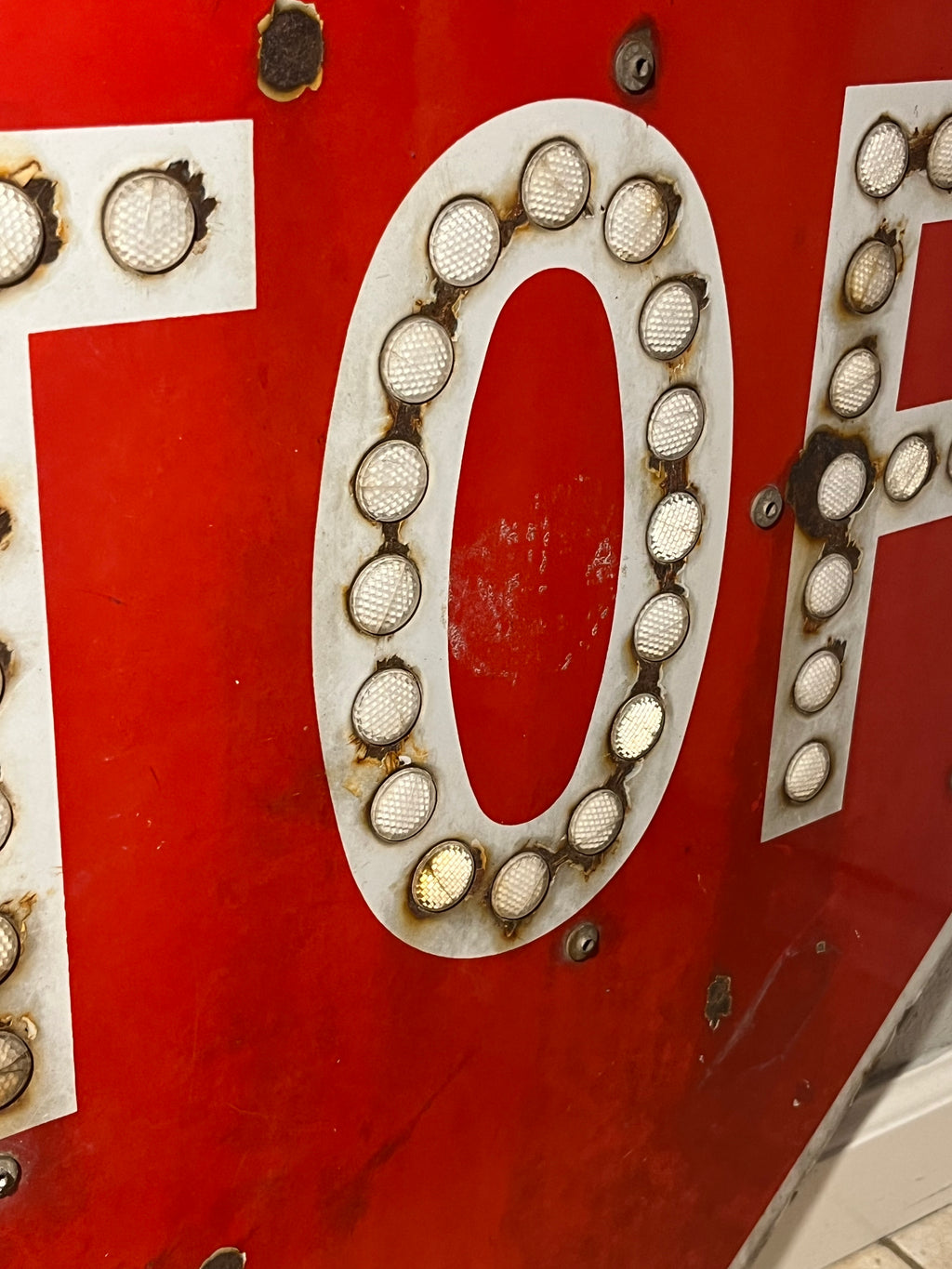 Vintage Retired Sign: 30" Porcelain Stop Sign w/ Reflectors