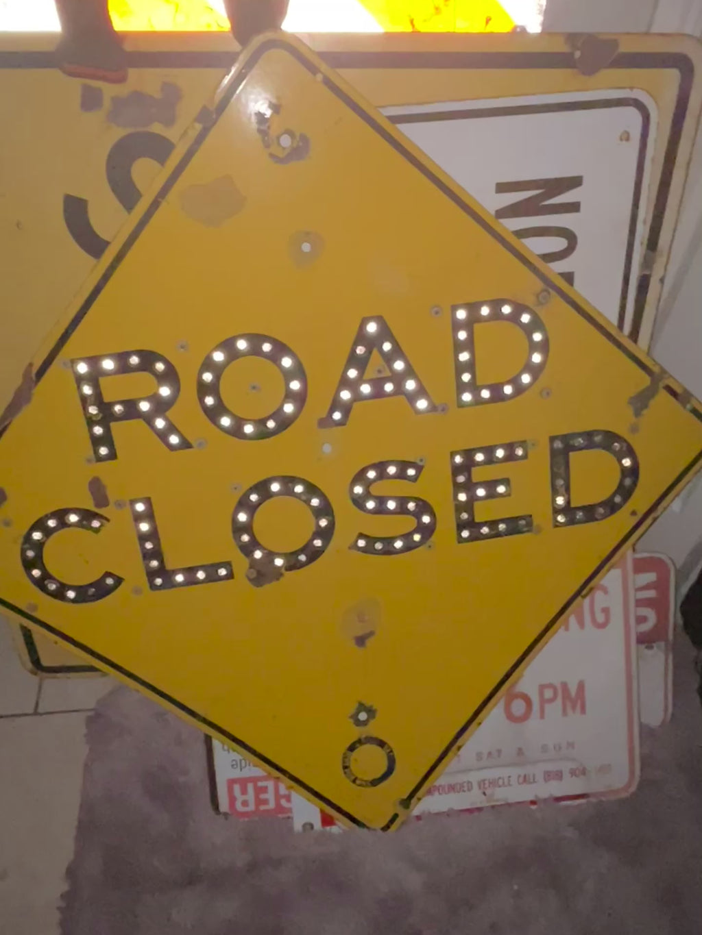 Porcelain Enameled sign w/ Button Reflectors “ROAD CLOSED”